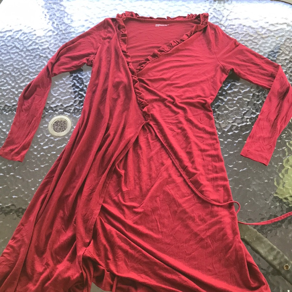 Long sleeve wrap maternity dress